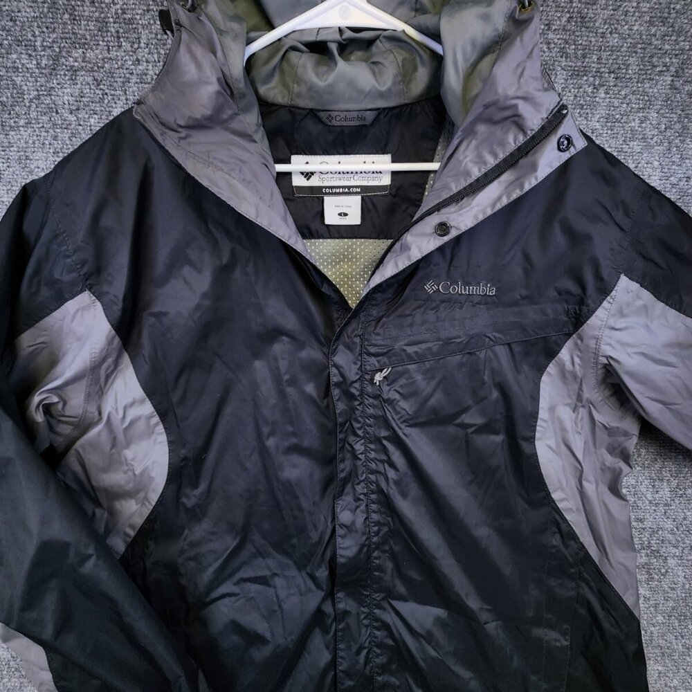 Columbia Men's Large Black & Gray Full Zip Windbreaker Jacket Mesh Lining Snap - Picture 1 of 16